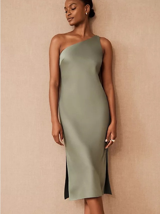 BHLDN Dresses & Skirts - BHLDN Olive One-Shoulder Midi Dress